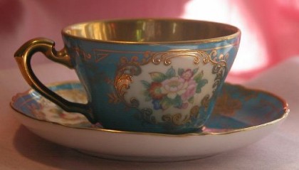 Noritake-Gold-Turquoise-Blue-Hand-Painted-Porcelain-Tea-Cup